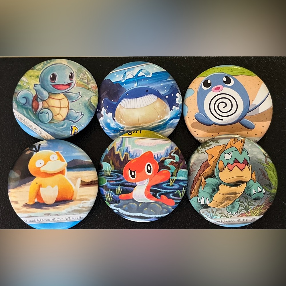 Water Warriors Pokémon button 6 pack Handmade 🌊